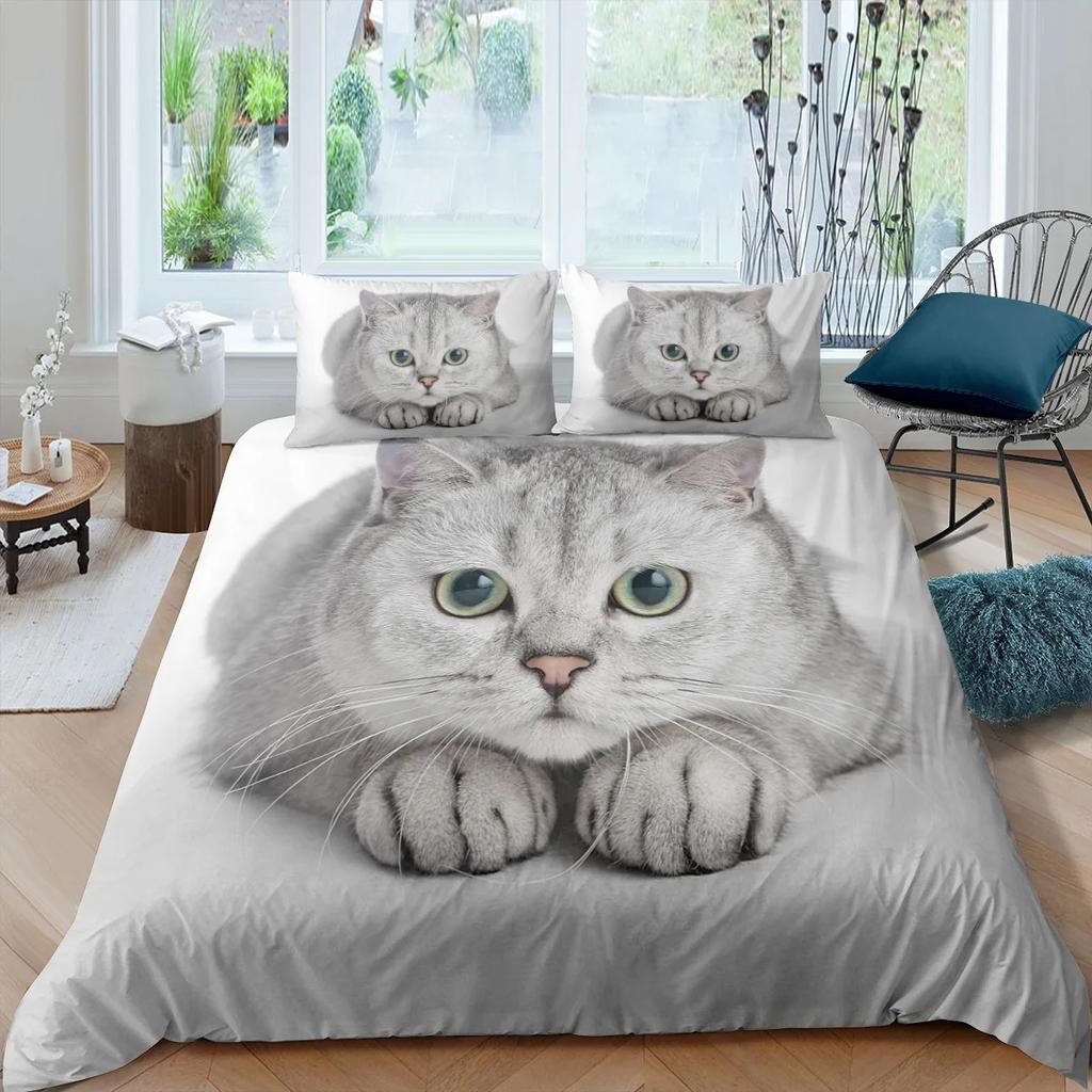 Cat Duvet Cover Set Lovely Animal Bedding Multiple Colour 23PCS Quilt Cover,TwinFullQueenKing Size Polyester Comforter Cover
