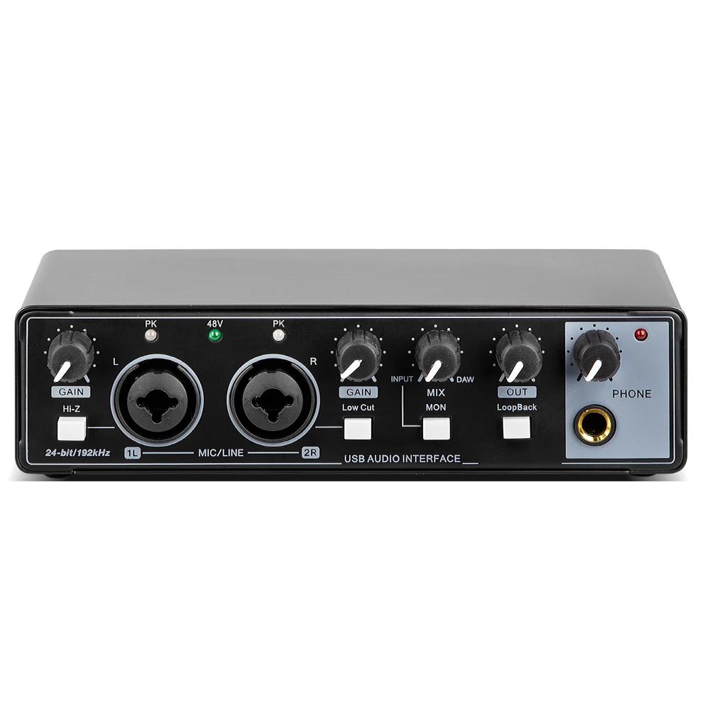 MD22 Recording Sound Card 24-bit/192 KHZ USB Audio Interface with Loopback Monitor for Guitar Recording Professional Studio Sing