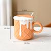 Creamy Style Biscuit Mug Ceramic High Looking Creative Cup with Lid Spoon Cute Girl Couple Drinking Water for Home Use