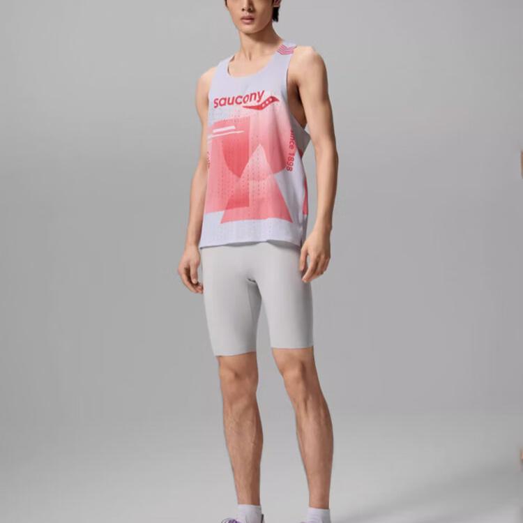 Saucony Racing Running Series Knitted Slim Fit Sleeveless Tank Top Men Tops Geometric-Pink SA2250TK63T-PR228