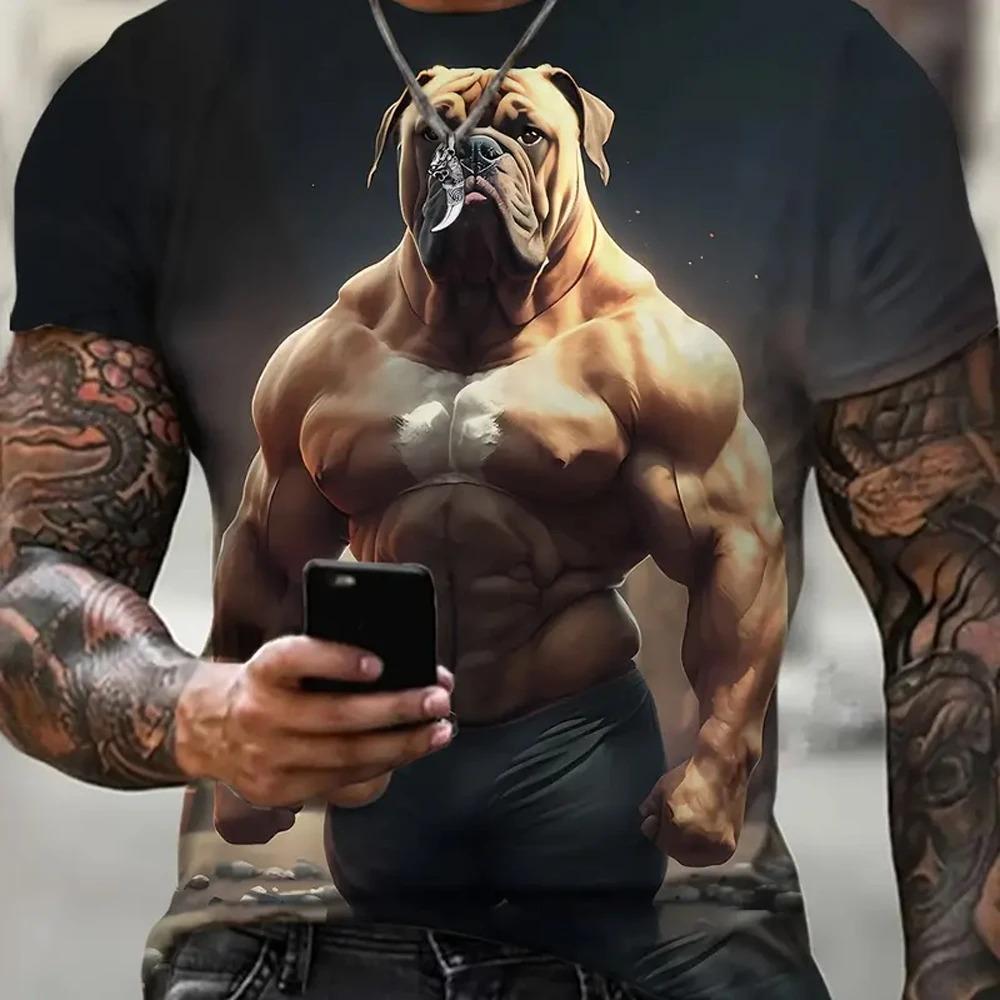 Fun 3D Digital Printed Animal Pattern Men's Street Round Neck Short Sleeved T-shirt