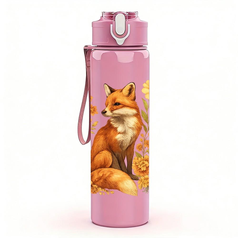 1PC Sunflower Wild Fox Art 750ml Color Plastic Sports Water Bottle Leakproof Flip Straw Lid Suitable for Sports Office Home Use