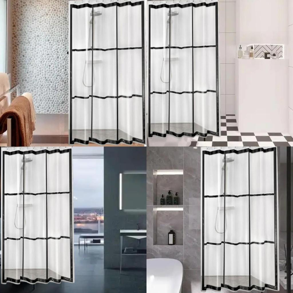 Checkered Pattern Rectangular Shower Curtain Peva Material With Antimildew Finish For Bathroom Decor
