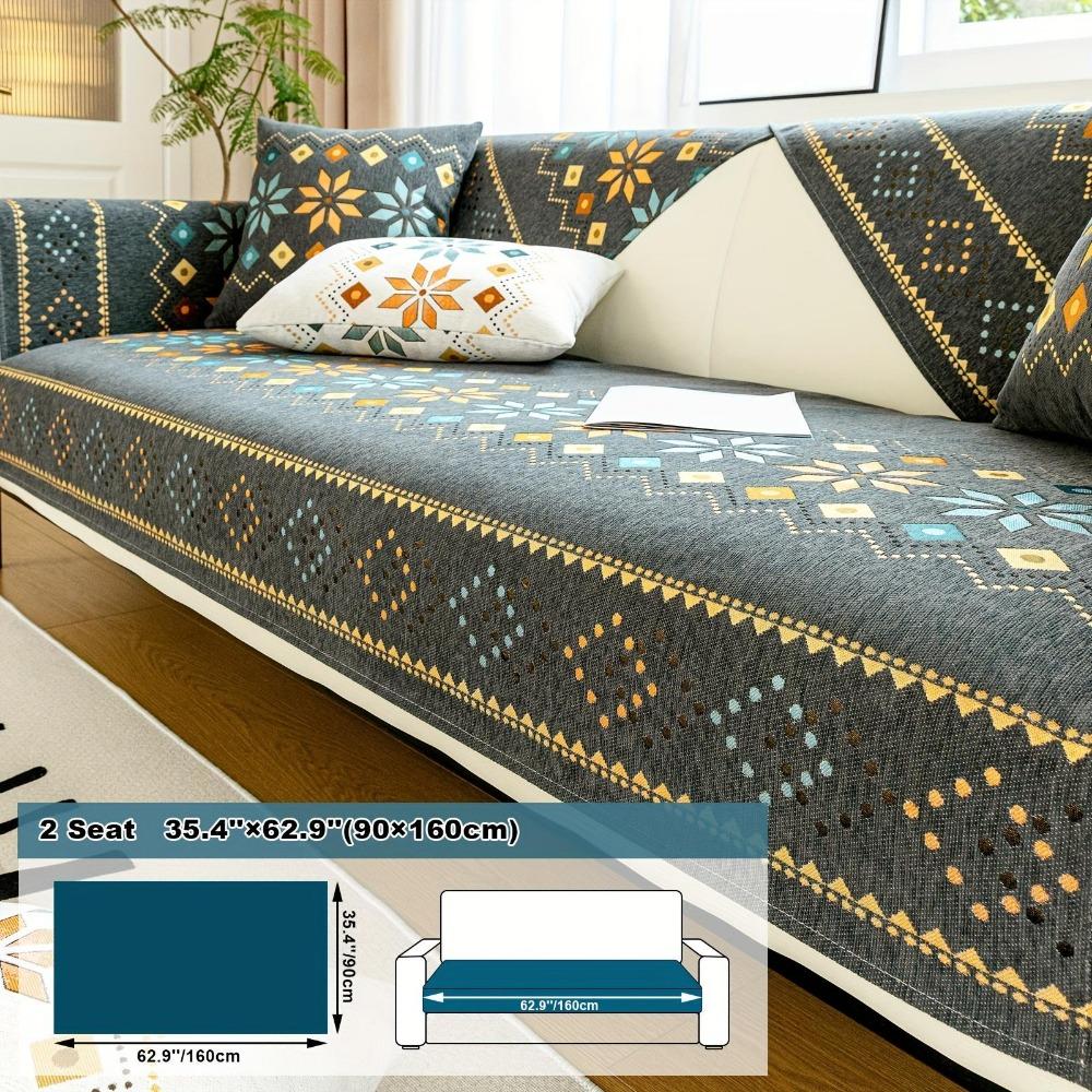 

1 шт. Чехол для дивана из шенилла Bohemia, чехол для дивана с геометрической вышивкой, толстый плюшевый защитный чехол для дивана, для спальни, офиса, гостиной, домашнего декора 2 Seat 35.4 ×62.9 (90×160cm) темно-серого