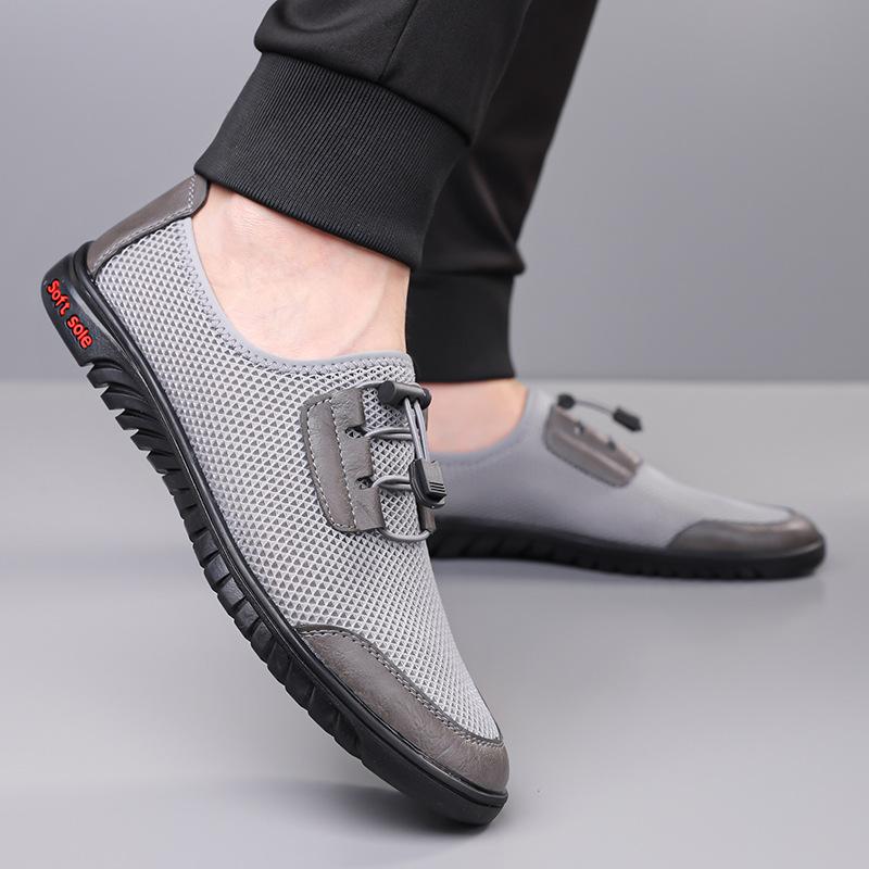 Summer Mesh Men's Driving Shoes Lightweight Breathable Slip-on Loafers New Comfortable Rubber Soft-soled Casual Sneakers 2025