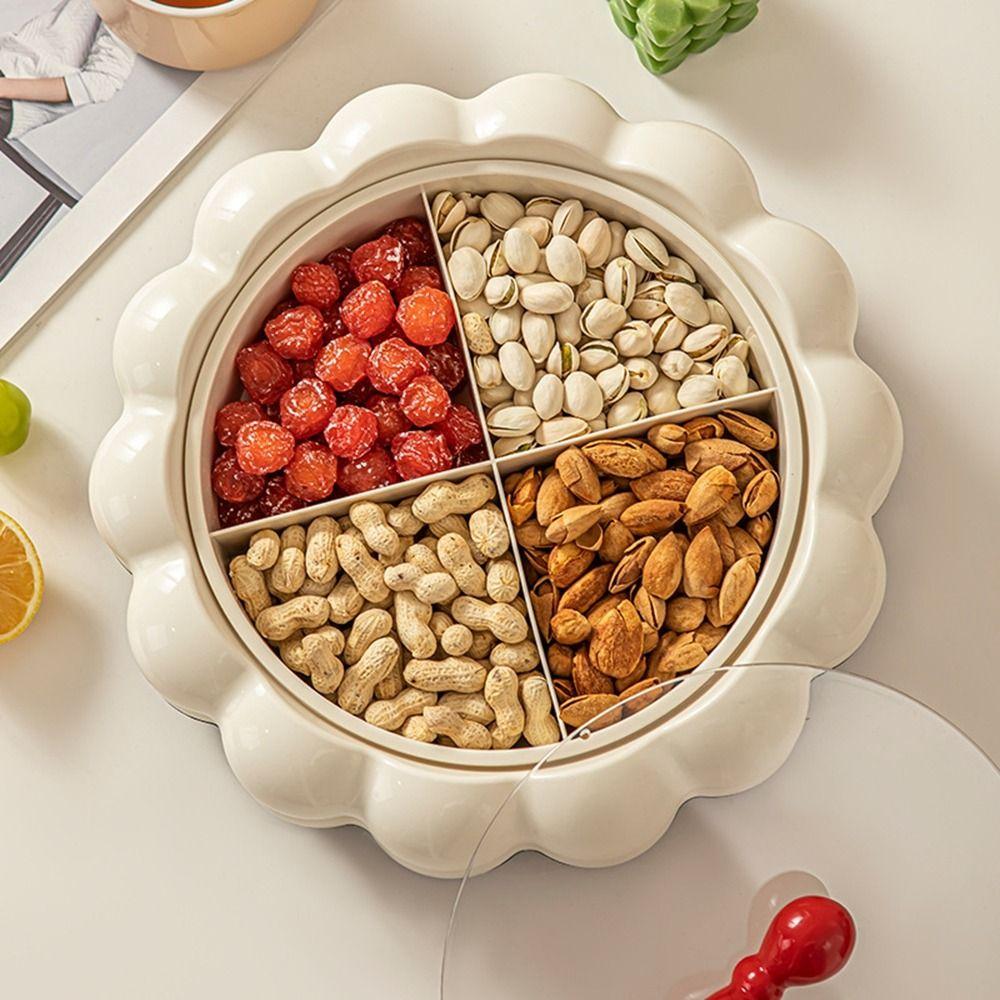 Divided Rotatable Fruit Platter Large Capacity Snack Storage Box Candy Nut Serving Tray  Kitchen