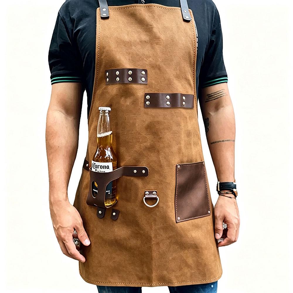 Custom Logo PU Leather Apron: Waterproof, Oil-Proof Cover for BBQ, Baking, & Work