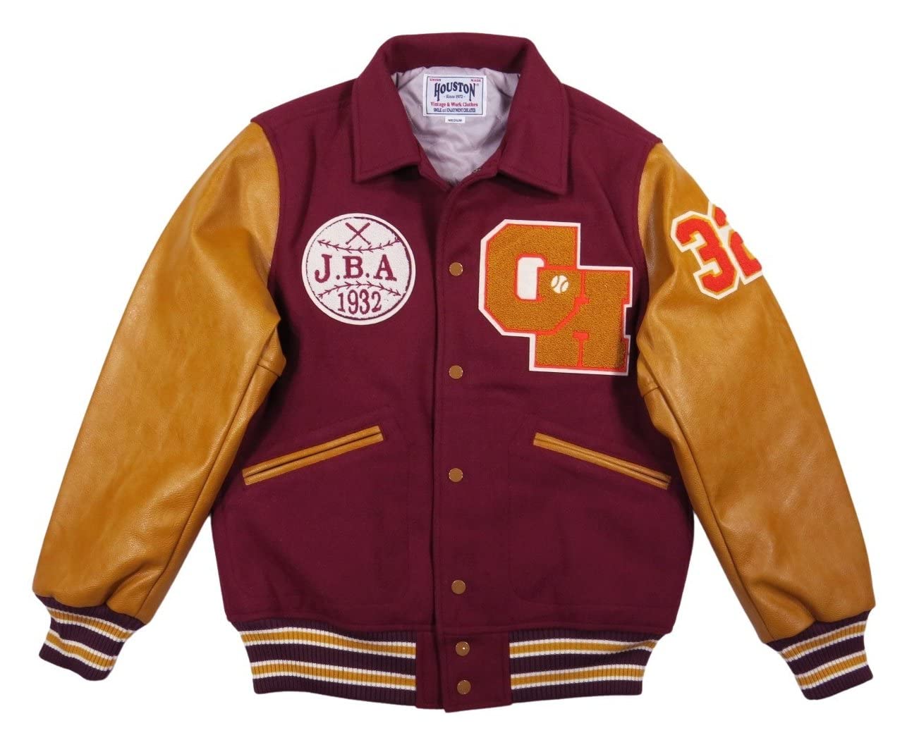 

jf891 Sagara Embroidery INDIANS PU Leather x Melton Wool Stadium Jacket 51191 XXL MAROON [Houston] Men s (Maroon)