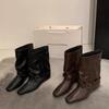 Vintage Suede Khaki Boots Women's Boots French Boots Fall Niche Design Western Stack Boots Knight Boots