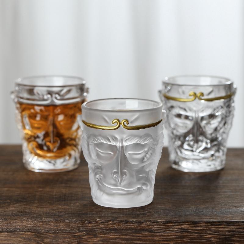 130ml Wukong Glass Cup Transparent Tea Cup Creative Monkey Face Drinking Glasses Coffee Mug Milk Juice Cold Drink Cups Drinkware