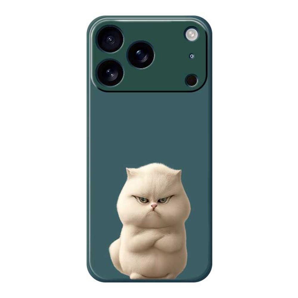 For iPhone 17 Pro Max Case Angry Cat Pattern Printing Straight Edge TPU Phone Back Cover