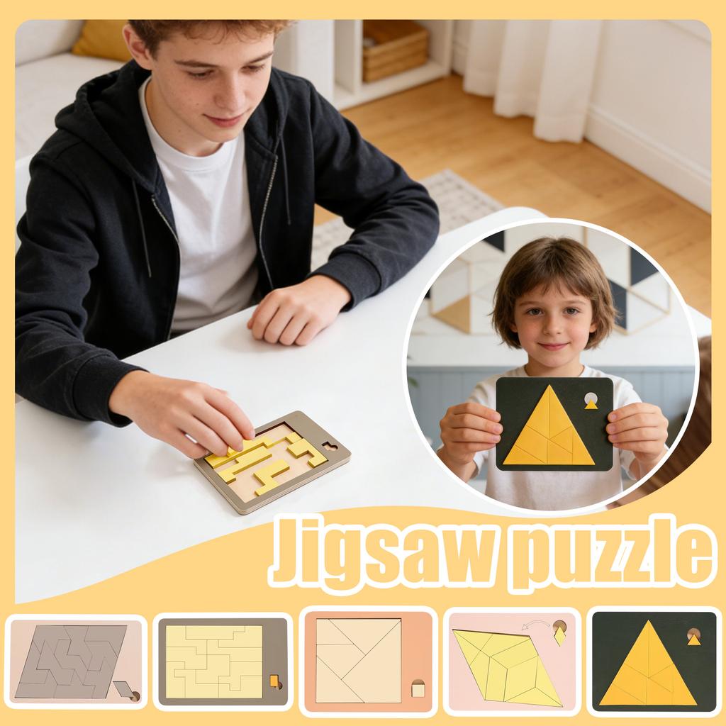 Puzzles, Wooden Block Puzzle Challenges, Wooden Irregular Shape Puzzles, Family Game Night Challenge Games With Unique Geometric