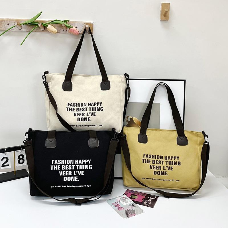 New Canvas Shoulder Bag Large Capacity Student Class Portable Tote Bag Letter Printing Messenger Bag