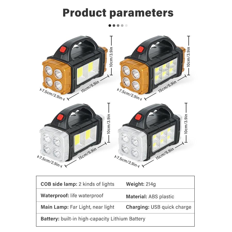 Solar Rechargeable Flashlight,Dual Light Work Lamp,Handheld Torch,Power Bank,Outdoor,Emergency Light,Fishing,Inspection Light