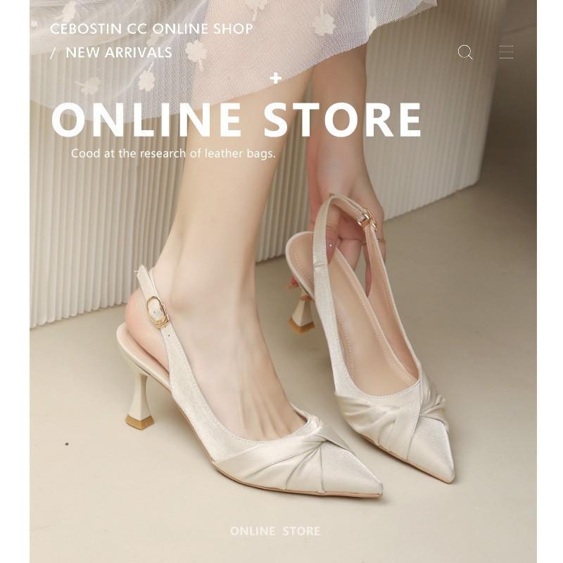 

Босоножки для лета, женские Xiaoxiangfeng 2025 новые остроносые на шпильке с сумкой на носке, туфли на высоком каблуке с ремешком на щиколотке 40