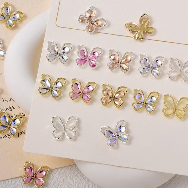5Pcs New Design Hollow Butterfly Nail Charms Jewelry 14.5X13Mm Butterfly Nail Alloy Rhinestones For Nail 3D Supplies