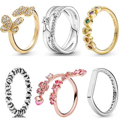 Anello in argento sterling 925 Farfalla Pietre dell'infinito Logo Fiore di pesco impilabile Anello a tripla fascia per gioielli di moda regalo da donna