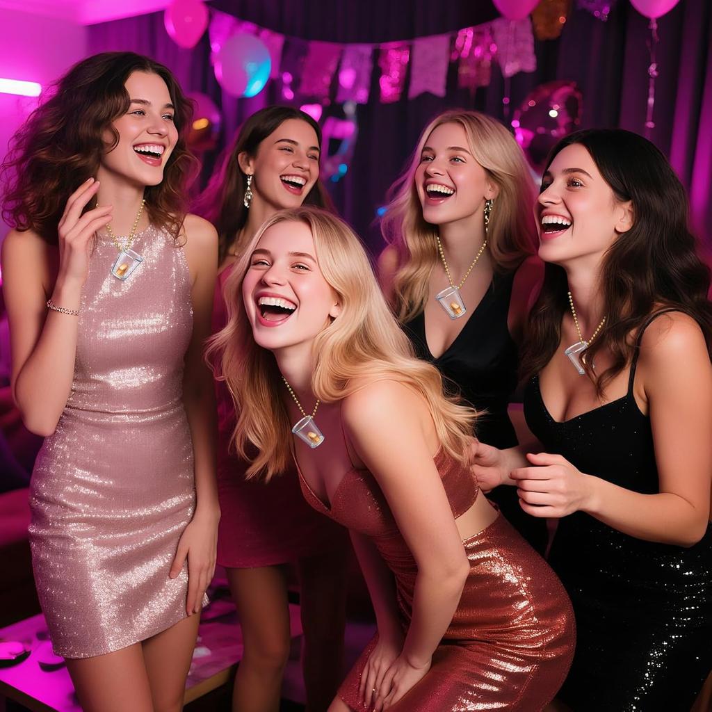 12 Pcs Bachelorette Shot Glasses with Metal Necklace, Bride Shot Glass for Bridal Shower Hen Night Wedding Party Girls Night Out Bride Squad Party