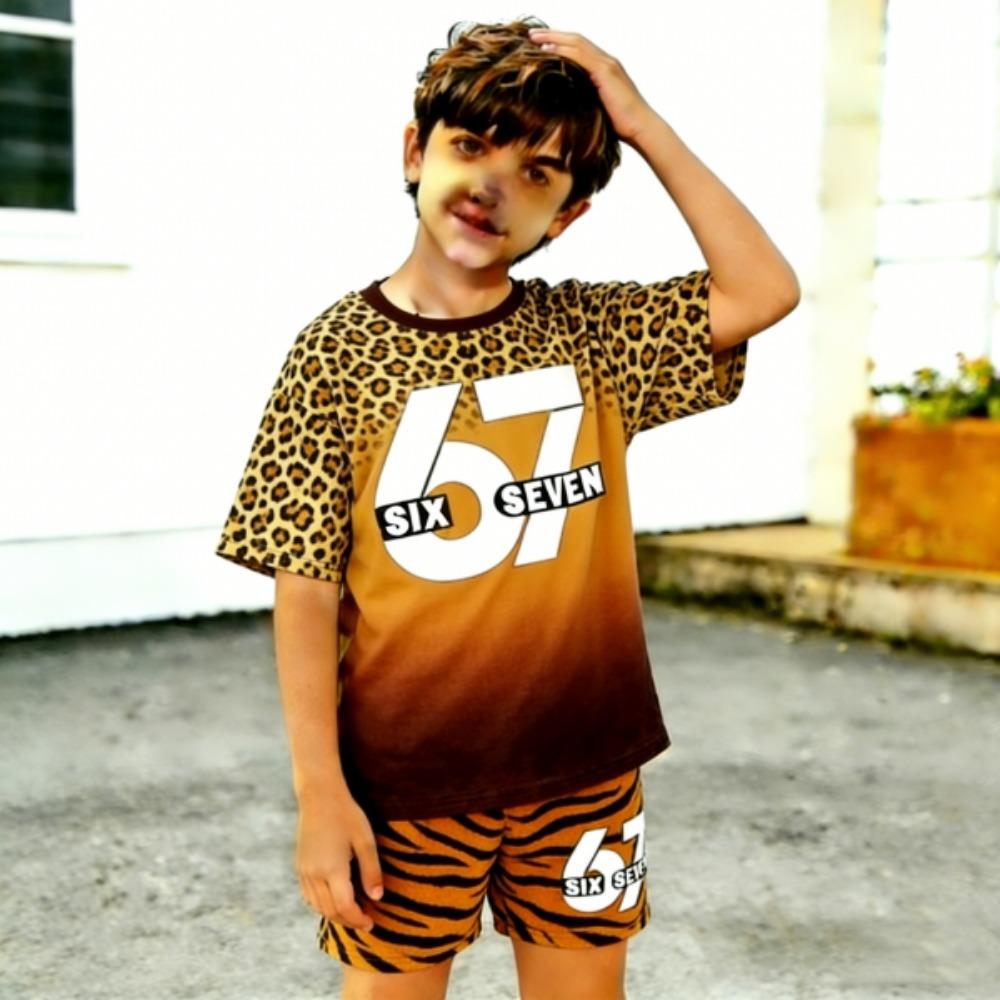 

Leopard 67 Kids Clothing Gradient Printed Kids T-shirt and Shorts 2 Piece Set Summer Casual Outfit for Boy s and Girl s Top 100