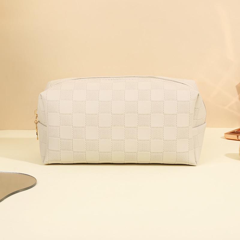 Simple checkerboard cosmetic bag women's high-end sense large-capacity storage bag waterproof portable travel toilet bag