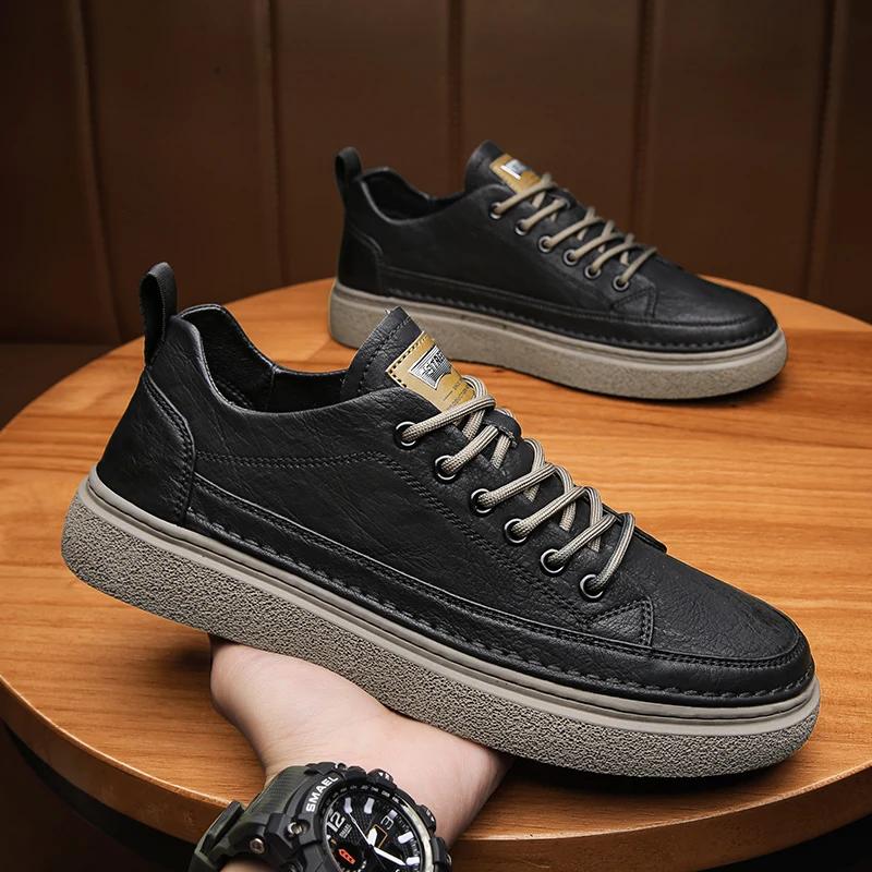 Pánská móda Módní boty šněrovací Tenisky Vysoká kvalita pravá Kůže Pánská ležérní obuv Ploché Bílé boty Pánské Designové tenisky