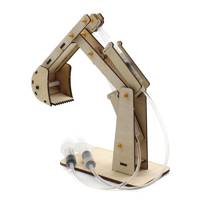 DIY wooden hydraulic excavator model, children's puzzle toy, handmade scientific experiment, parent-child interactive toy