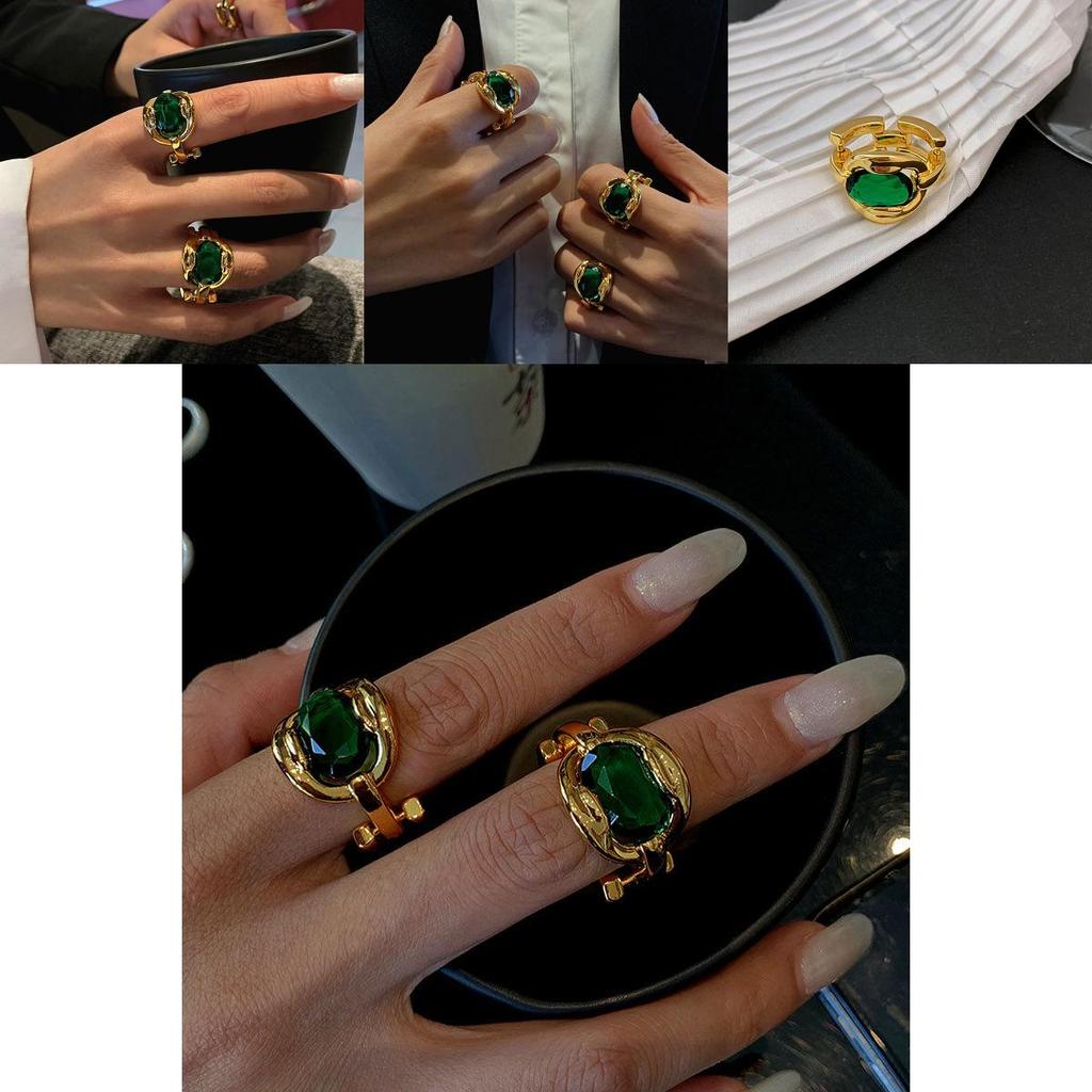 Chic Highend 925 Silver Statement Emerald Gemstone Ring For Unique Fashion Female