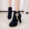 Fashion Crystal Suede Women Pointed Toe Ankle Boots Winter Chunky Sexy High Heels Shoes 2025 Brand New Luxury Snow Chelsea Pumps Botas