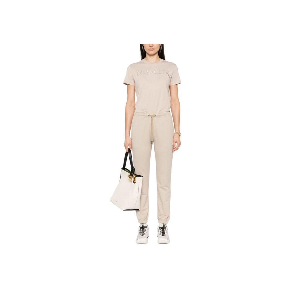 Moncler Logo Embroidered Round Neck Short Sleeve T-Shirt Women T-Shirts Beige J10938C00006829HP20J