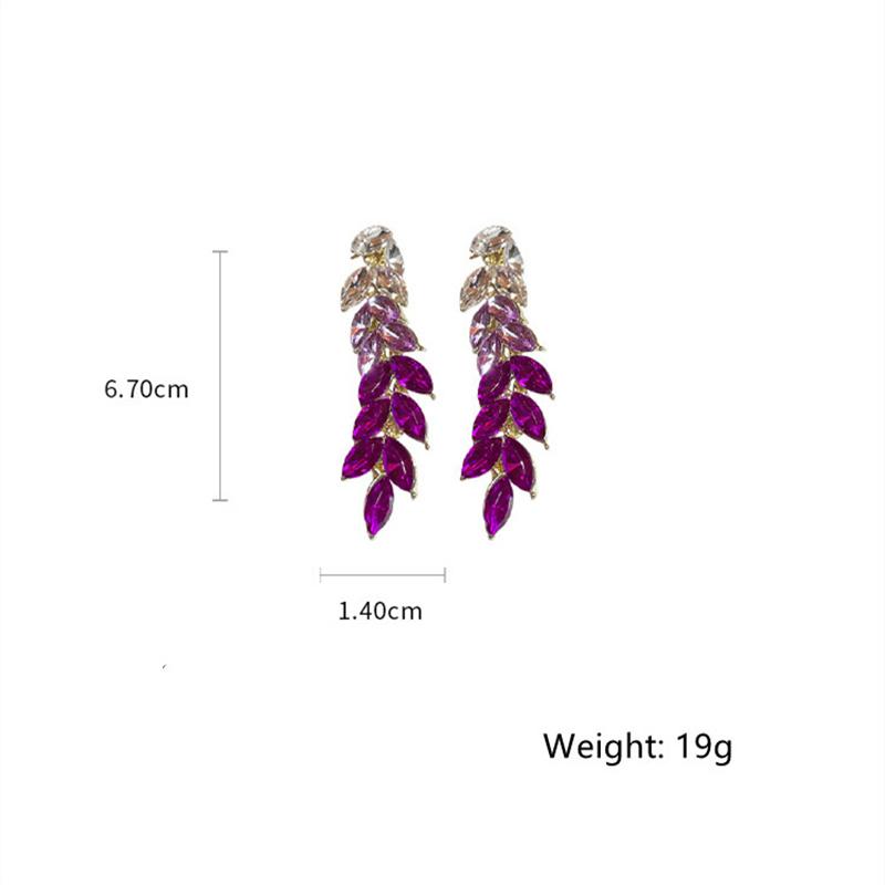 Øredobber med strass i koreansk stil, lilla krystallblad-dangle-øredobber for kvinner, zirkon