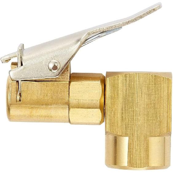 2PCS Heavy Duty Brass Air Chuck,1/4" Open Flow Right Angle Tire Inflator Lock-On SwivelAir Chuck with Clip, Silver & Golden