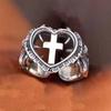 Fashion Cross Heart Open Rings for Unisex Hip Hop Adjustable Devil Horns Weaving Strip Gothic Ring Jewelry Couple Gifts