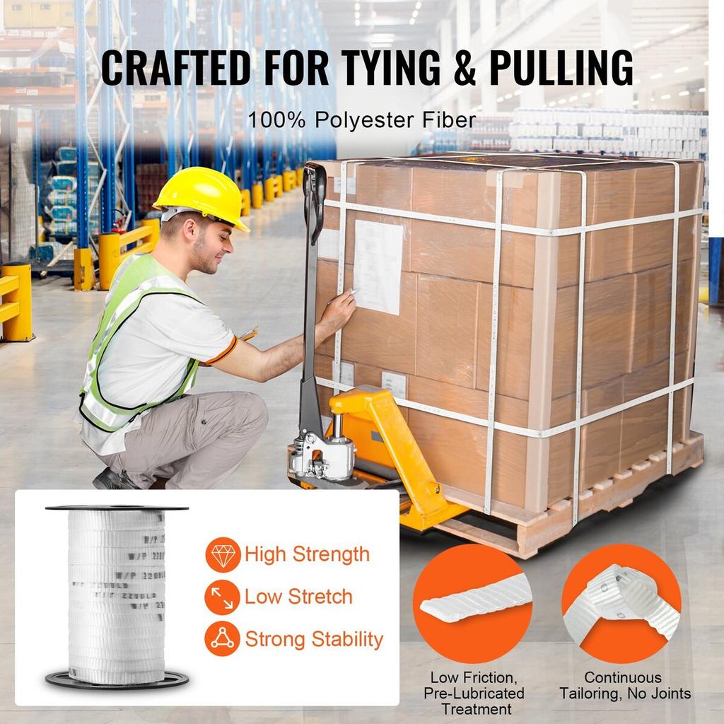 Polyester Pull Tape, 5/8" x 108' Mule Tape Flat Rope, 2200 lbf Tensile Capacity, Printed Webbing Cable Pulling Tape for Packaging, Gardening,