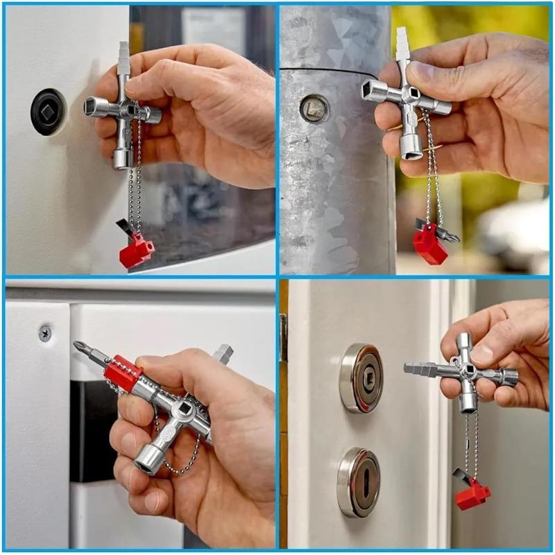 4in1 Silver Key Wrench Electrical Elevator Control Cabinet Valve Multi Purpose Zinc Alloy Triangular Wrench Portable Hand Tools