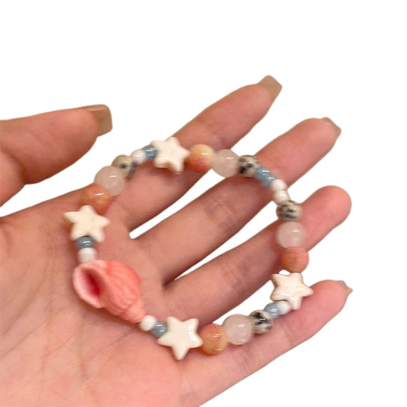 Bracelet Manchette Mignon Forme Étoile Conchiglie Céramique Perles Élastique Dopamine Dessin Animé Bijoux Femmes Cadeaux