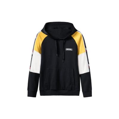 Anta Training Series Color Block Drawstring Hooded Pullover Long Sleeve Sweatshirt Unisex Sweatshirt Black 15937717-4