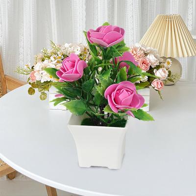 Gefälschte Topfpflanze, lebendige Farbe, künstlicher Rosenbonsai, lichtbeständig, realistische simulierte Pflanze für die Heimdekoration
