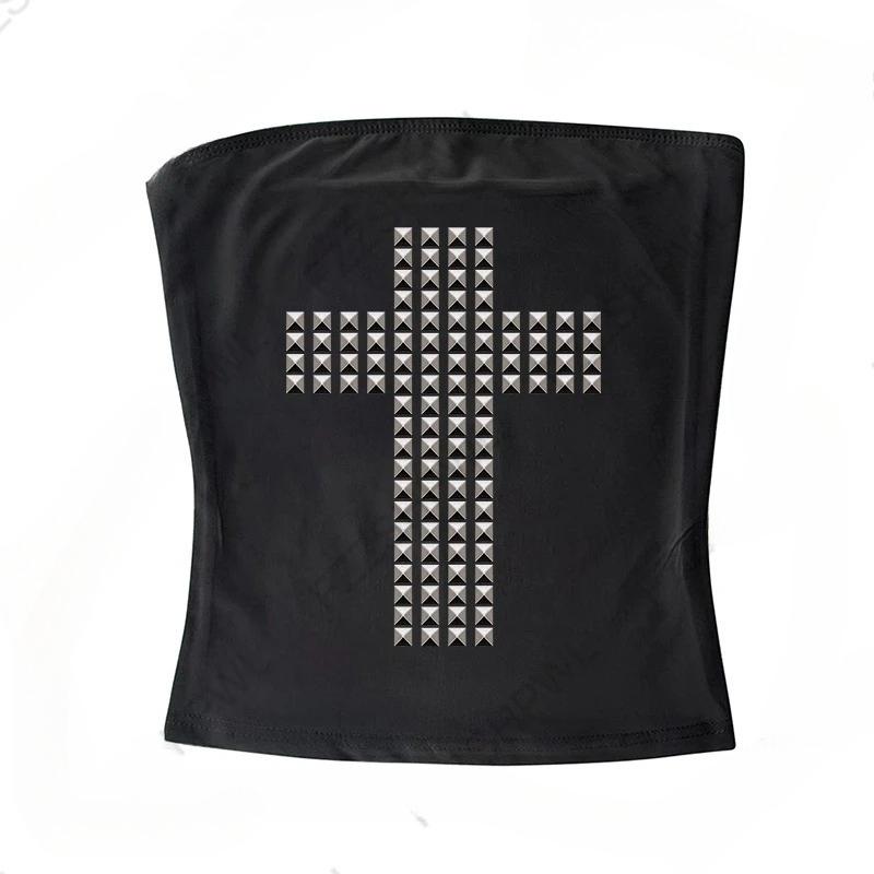 2KWEIRD Gothic Punk Rock Hip Hop Women's Sleeveless T-Shirt Sexy Slim Chic Casual Basics Metallic Decor Crop Tops Y2K Emo Girl Clothes