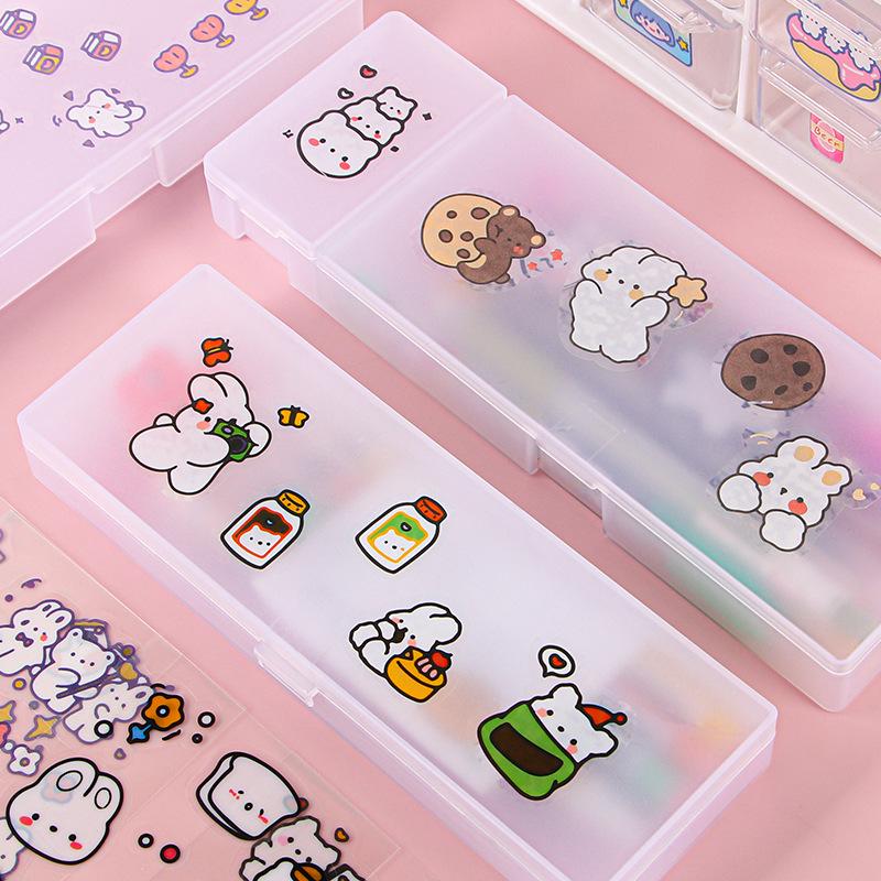 Transparent Frosted Minimalist Pencil Case - Multifunctional PP Stationery Storage Box for Students