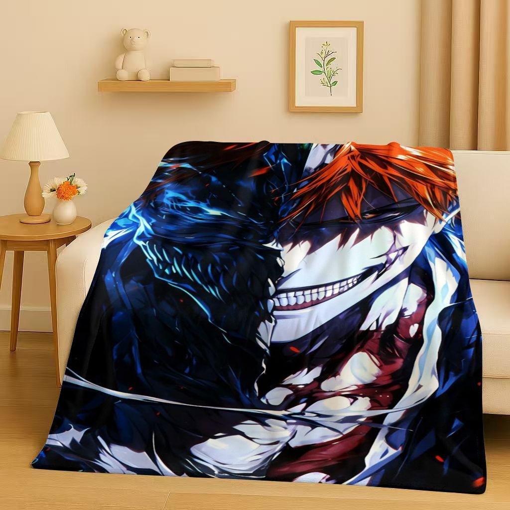 Anime Bleach Kurosaki Ichigo Cartoon Flannel Blanket,Ultra Soft Warm Plush Throw for Home Bedroom Bed Sofa Cover Travel Kid Gift