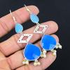 Halloween Deal Pear Blue Sapphire Stone Dangle Birthday Wife Earrings 925 Silver