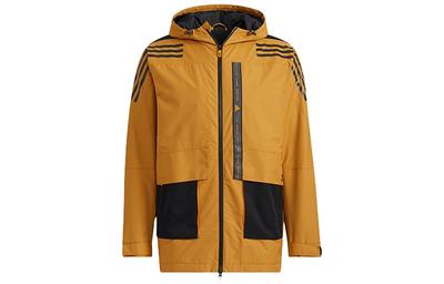 Color Block Sports Training Casual Hooded Fleece Lined Jacket Men's Wheat Brown HE7403