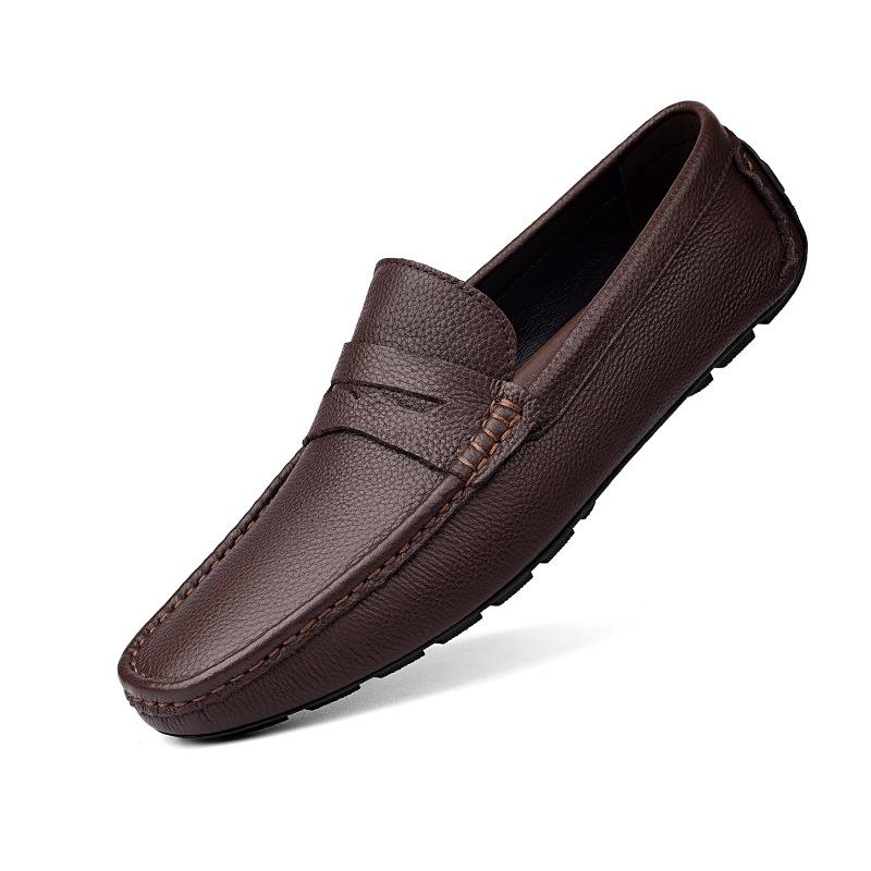 

Doudou shoes men s driving lazy shoes one pedal casual shoes low-top foot-fitting small leather shoes foreign trade large size men s shoes 47 коричневый