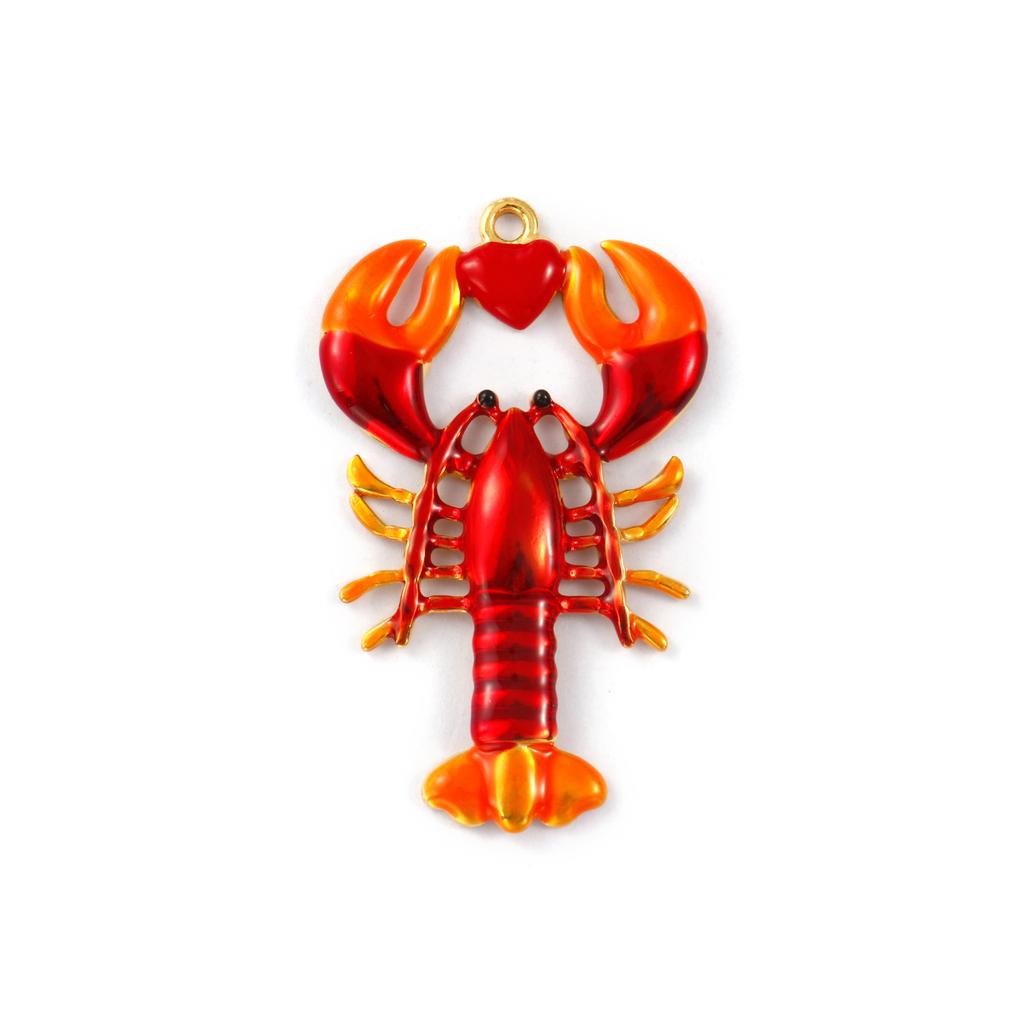 1 Piece 304 Stainless Steel Ocean Pendants 18K Gold Plated Red Enamel Lobster Charms For Jewelry Necklace Making 5.3cm x 3.2cm