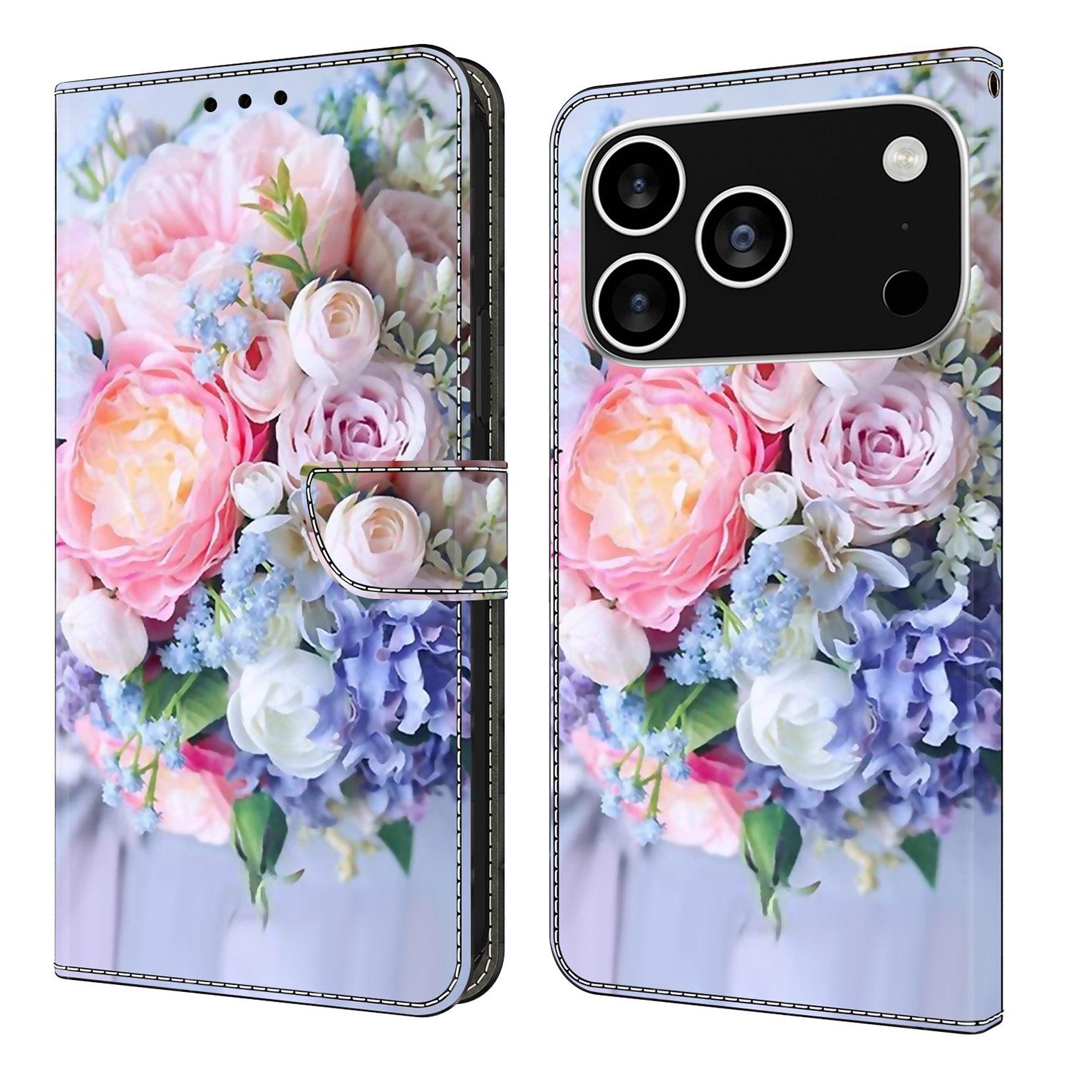 

For iPhone 17 Pro Case Magnetic Clasp 3D Pattern Leather Wallet Phone Cover Colorful Flower