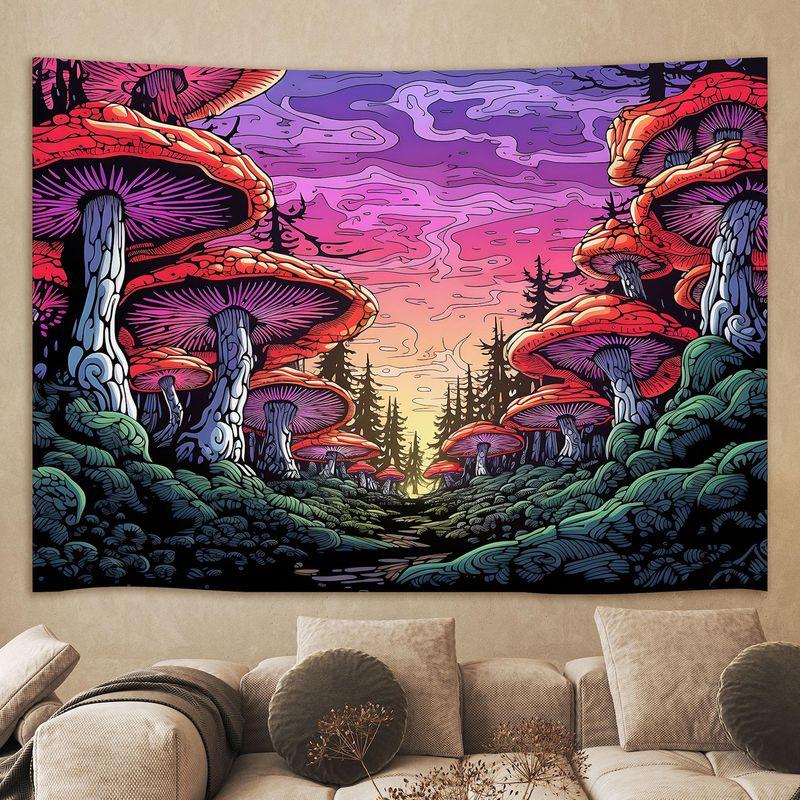 Neon Illusion Mushroom Tapestry Fantasy Forest Wall Hanging Bedroom Dormitory Living Room Home Decoration
