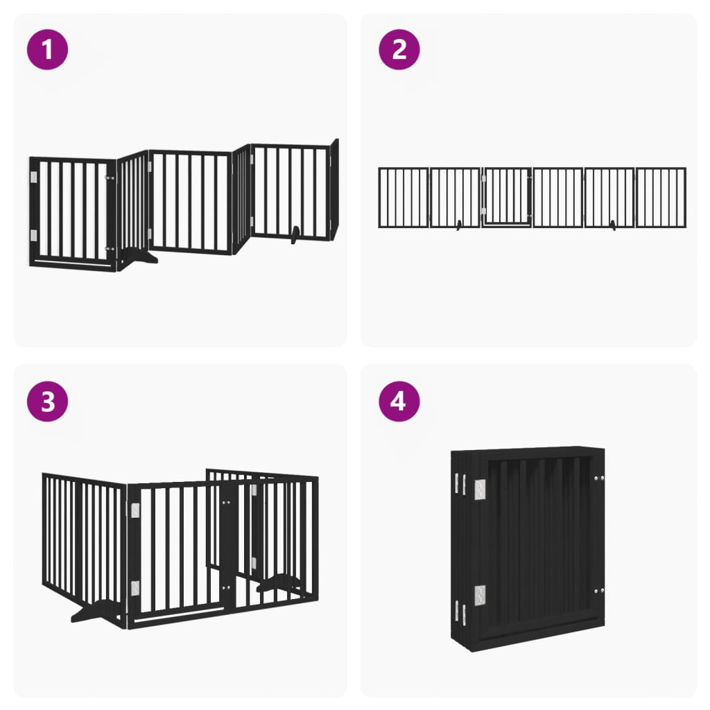 6 Piece Foldable Black Dog Gate 300 cm Poplar Wood