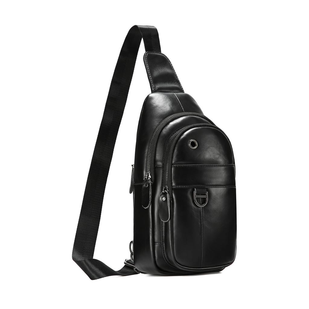 Herren Echtleder Brusttasche, Retro Trend Ein-Schulter-Tasche, Multifunktionale Herren-Tasche mit großer Kapazität, Pendeltasche