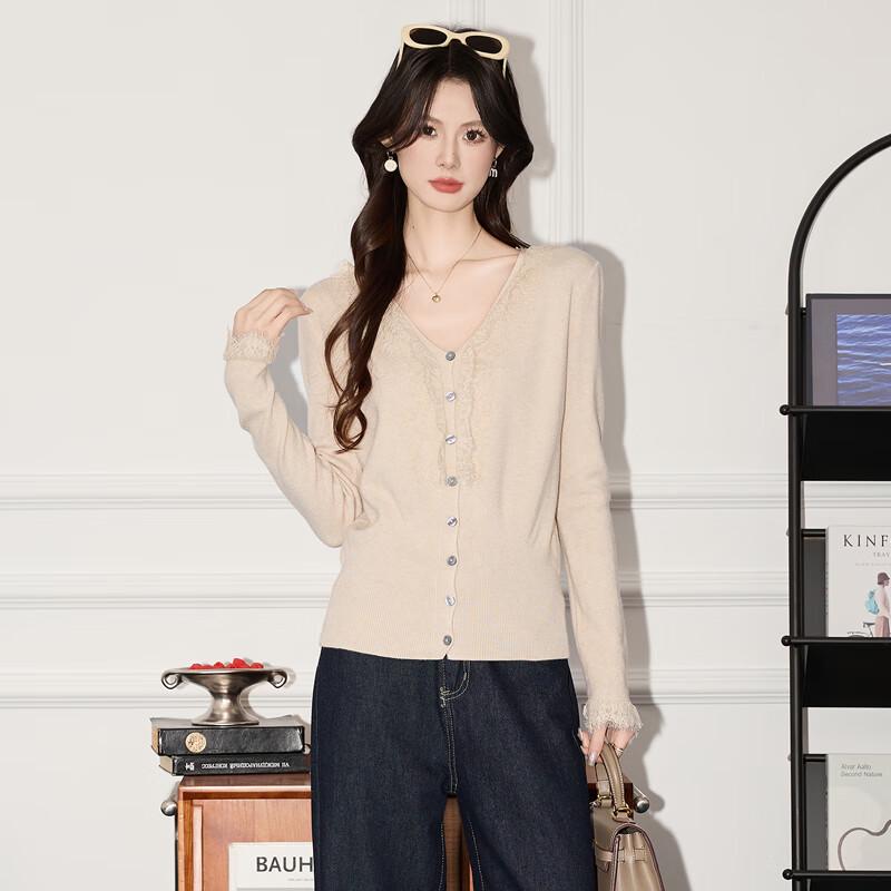 French Lace Patchwork V-Neck Knit Sweater