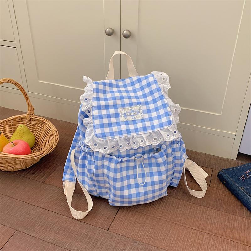 Riesige Kapazität Karierter Spitzen Rucksack Schüler Schultasche